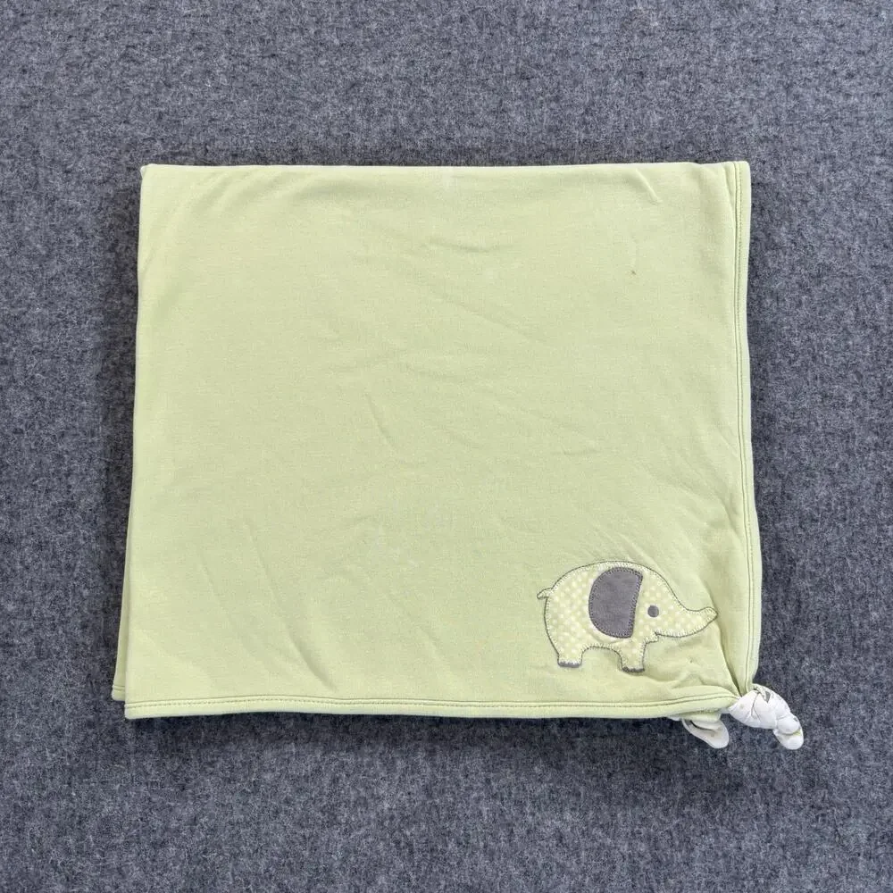 Gymboree Elephant Baby Blanket Green Polka Dot Knotted Corners 100% Cotton 2009